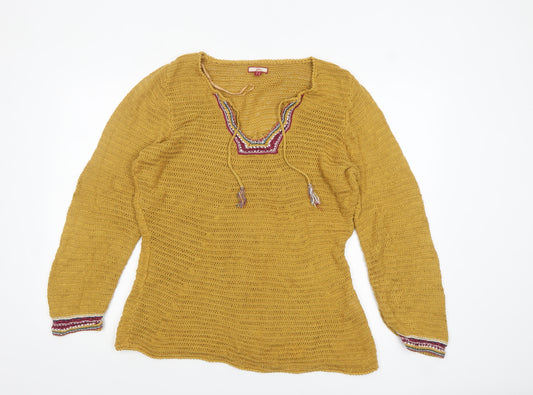 Joe Browns Women’s Yellow Bohemian V-Neck Knit Jumper Size 14