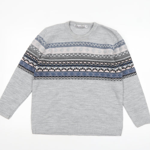 Pure & Natural Womens Grey Fair Isle Knit Jumper M