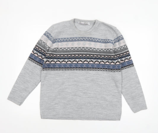 Pure & Natural Womens Grey Fair Isle Knit Jumper M