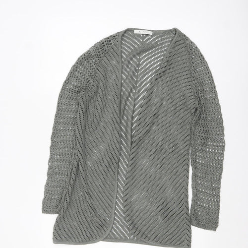 Monari Women Grey Open-Knit Long Sleeve Cardigan UK 12