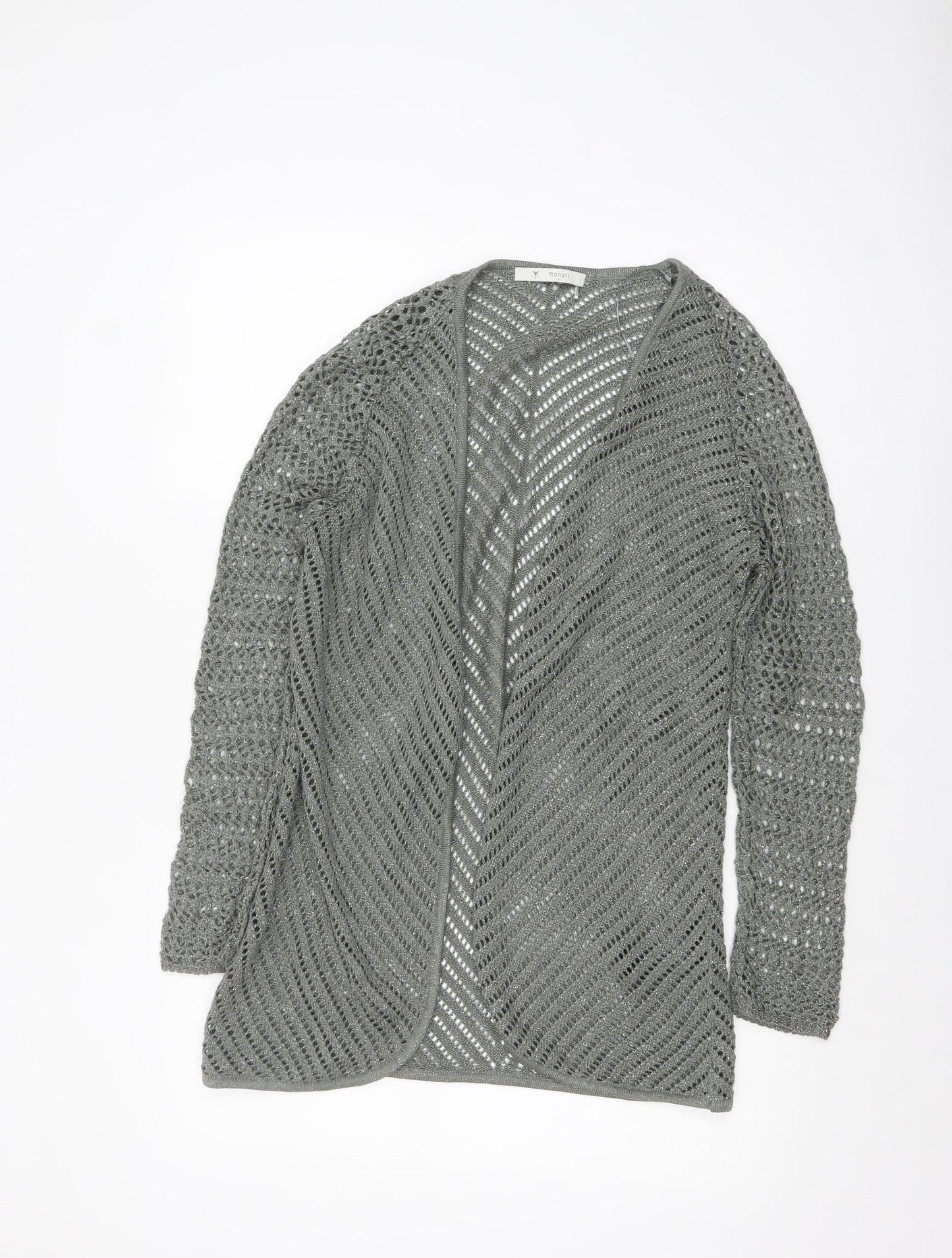 Monari Women Grey Open-Knit Long Sleeve Cardigan UK 12