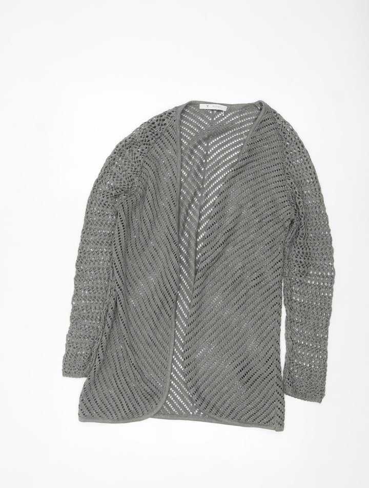 Monari Women Grey Open-Knit Long Sleeve Cardigan UK 12