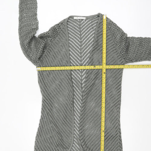 Monari Women Grey Open-Knit Long Sleeve Cardigan UK 12