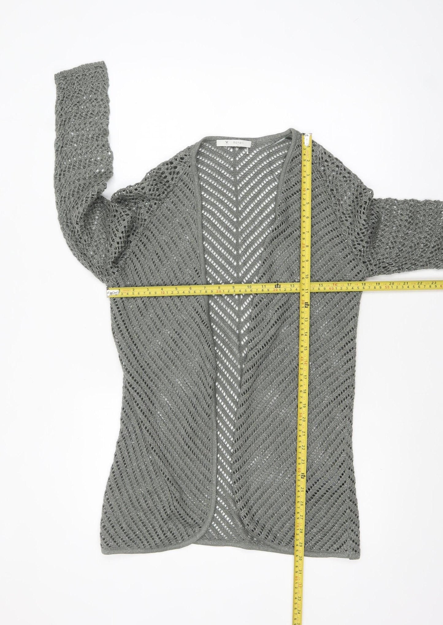 Monari Women Grey Open-Knit Long Sleeve Cardigan UK 12
