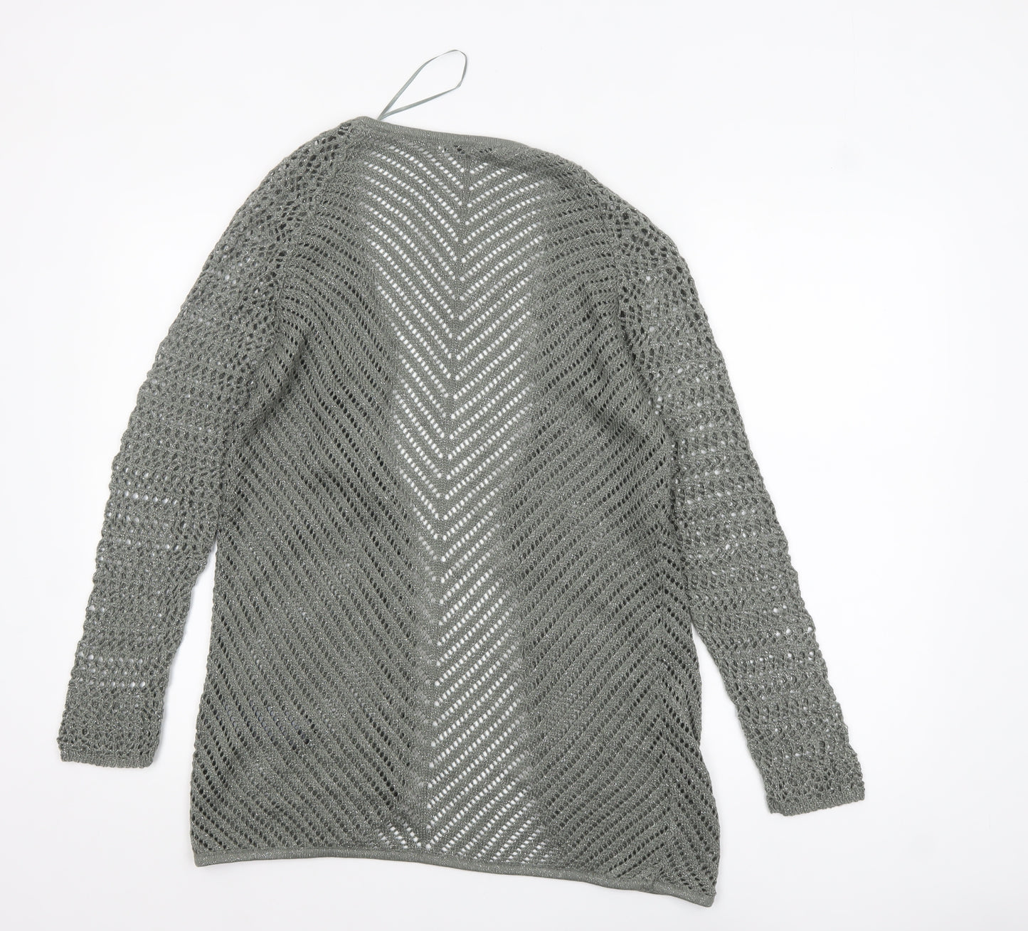 Monari Women Grey Open-Knit Long Sleeve Cardigan UK 12
