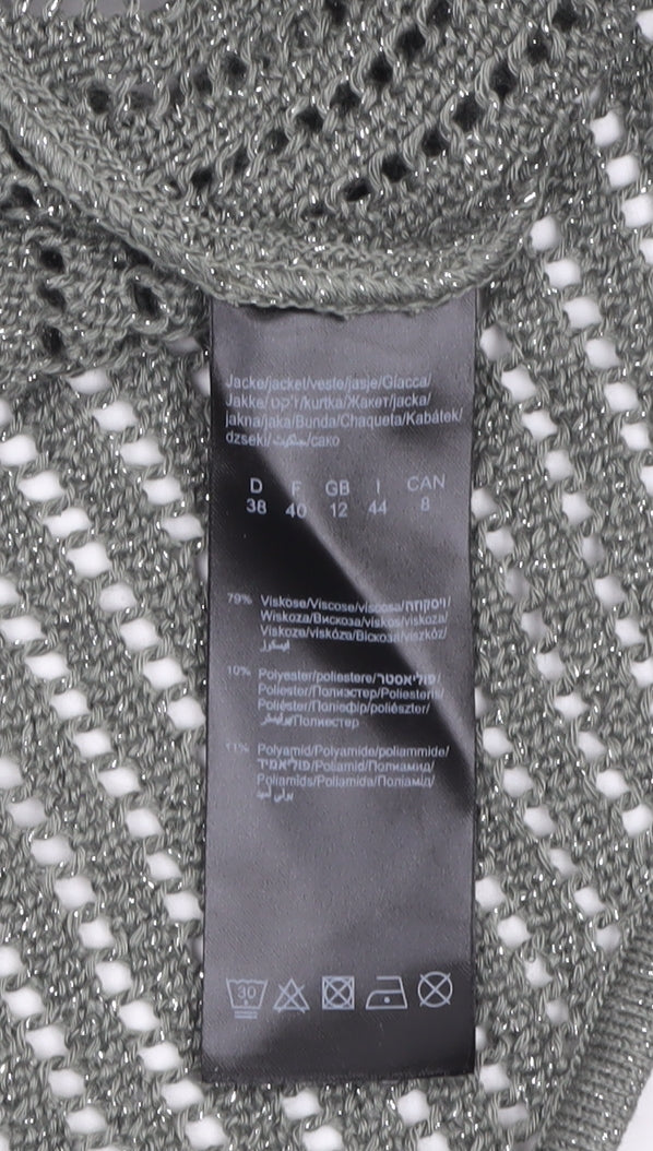 Monari Women Grey Open-Knit Long Sleeve Cardigan UK 12