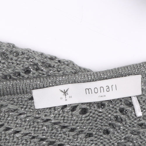 Monari Women Grey Open-Knit Long Sleeve Cardigan UK 12