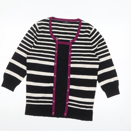 M&Co Womens Black Striped 3/4 Sleeve Cardigan Size 14