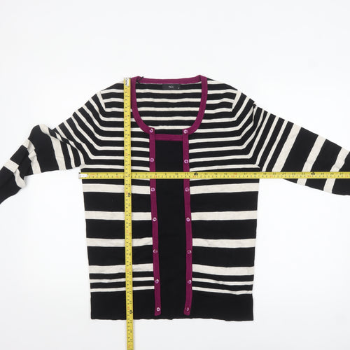 M&Co Womens Black Striped 3/4 Sleeve Cardigan Size 14