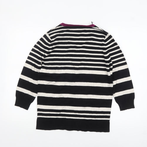 M&Co Womens Black Striped 3/4 Sleeve Cardigan Size 14