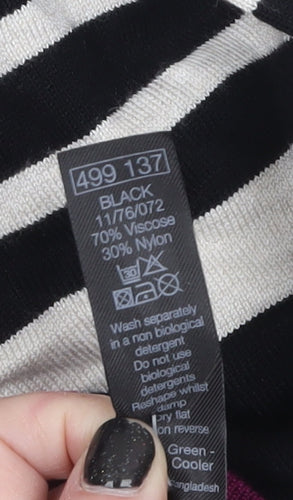 M&Co Womens Black Striped 3/4 Sleeve Cardigan Size 14