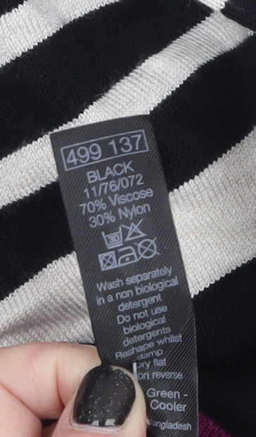 M&Co Womens Black Striped 3/4 Sleeve Cardigan Size 14