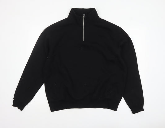 Zara Men Black 1/4 Zip High Neck Sweatshirt Size L