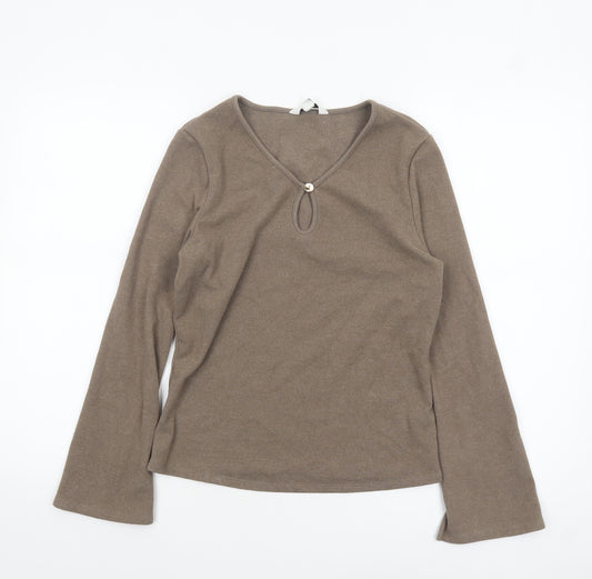Marks and Spencer Women’s Brown Long Sleeve V-Neck Stretch Top Size 12