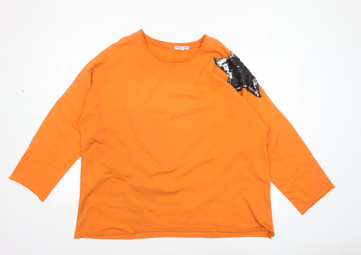 Martina Innocenti Women's Orange Sequin Shoulder Long Sleeve T-Shirt 2XL