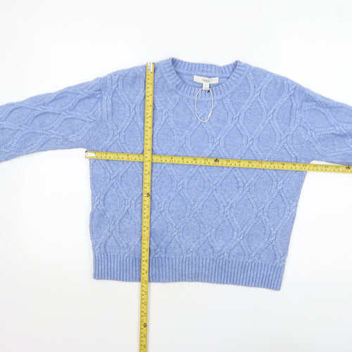 Marks & Spencer Womens Blue Cable Knit Jumper XS Crew Neck Pullover