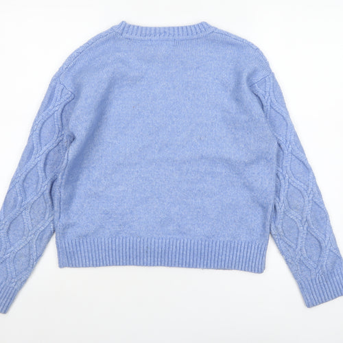 Marks & Spencer Womens Blue Cable Knit Jumper XS Crew Neck Pullover