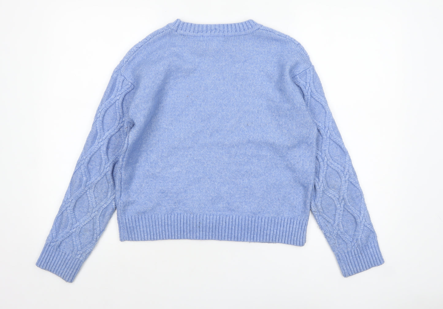 Marks & Spencer Womens Blue Cable Knit Jumper XS Crew Neck Pullover
