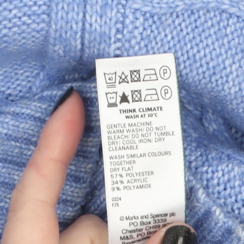 Marks & Spencer Womens Blue Cable Knit Jumper XS Crew Neck Pullover