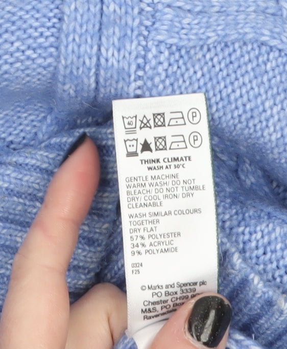 Marks & Spencer Womens Blue Cable Knit Jumper XS Crew Neck Pullover