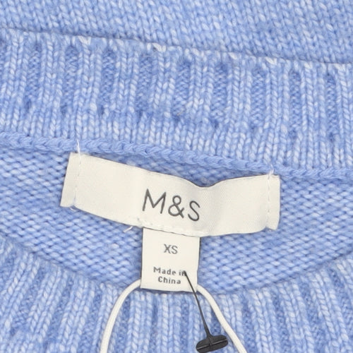 Marks & Spencer Womens Blue Cable Knit Jumper XS Crew Neck Pullover
