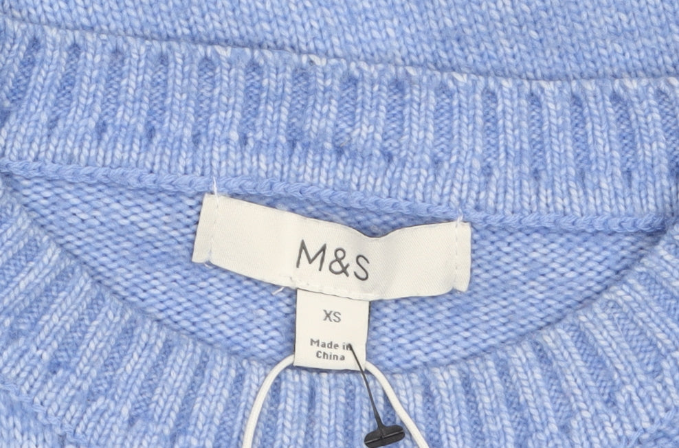 Marks & Spencer Womens Blue Cable Knit Jumper XS Crew Neck Pullover