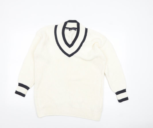 Marks and Spencer Women's Ivory V-Neck Cotton Jumper M