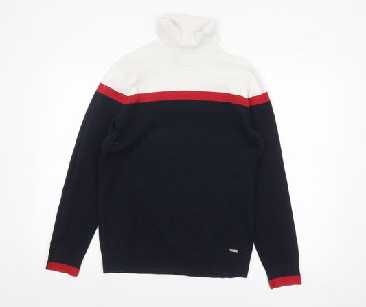Tommy Hilfiger Men's Multicoloured Roll Neck Cotton Pullover Jumper L