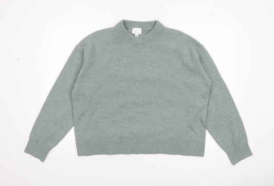 H&M Women’s Green Beaded Mock Neck Pullover Jumper Size 12