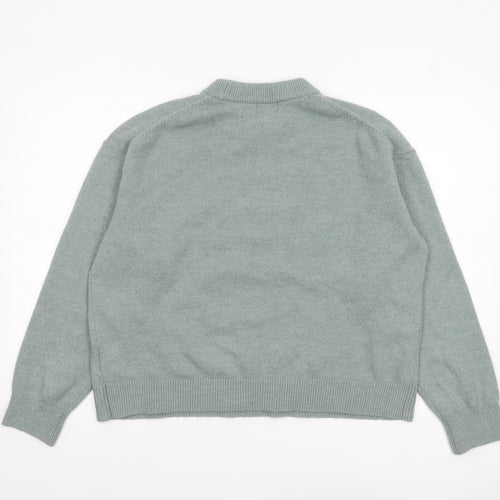 H&M Women’s Green Beaded Mock Neck Pullover Jumper Size 12