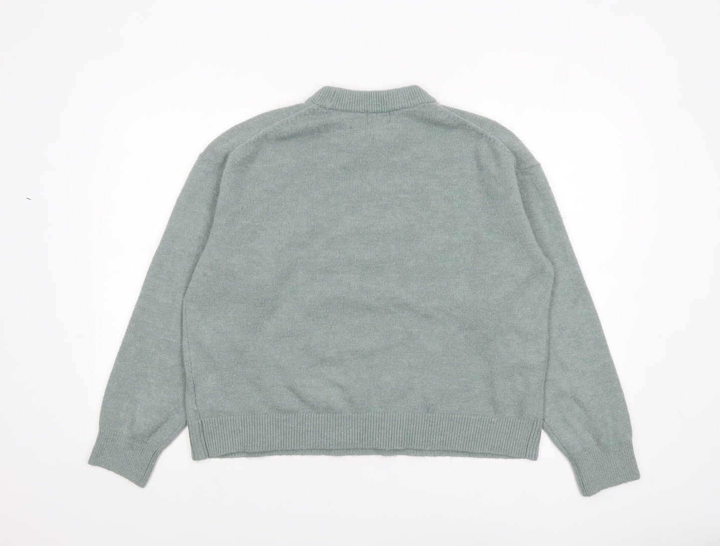 H&M Women’s Green Beaded Mock Neck Pullover Jumper Size 12