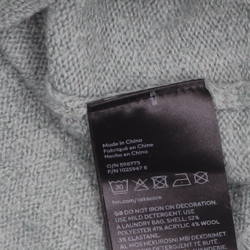 H&M Women’s Green Beaded Mock Neck Pullover Jumper Size 12