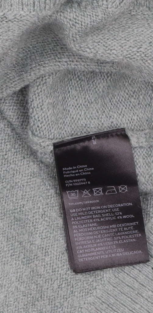 H&M Women’s Green Beaded Mock Neck Pullover Jumper Size 12