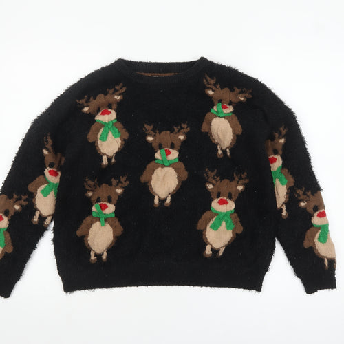 Nutmeg Women's Black Christmas Reindeer Pullover Jumper Size 16-18