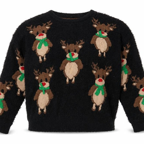 Nutmeg Women's Black Christmas Reindeer Pullover Jumper Size 16-18