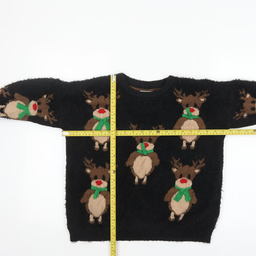Nutmeg Women's Black Christmas Reindeer Pullover Jumper Size 16-18