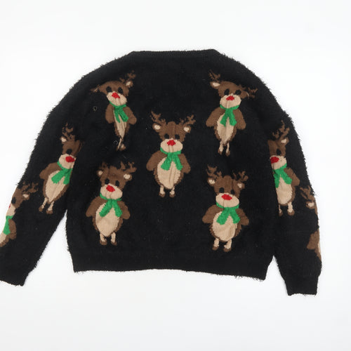 Nutmeg Women's Black Christmas Reindeer Pullover Jumper Size 16-18