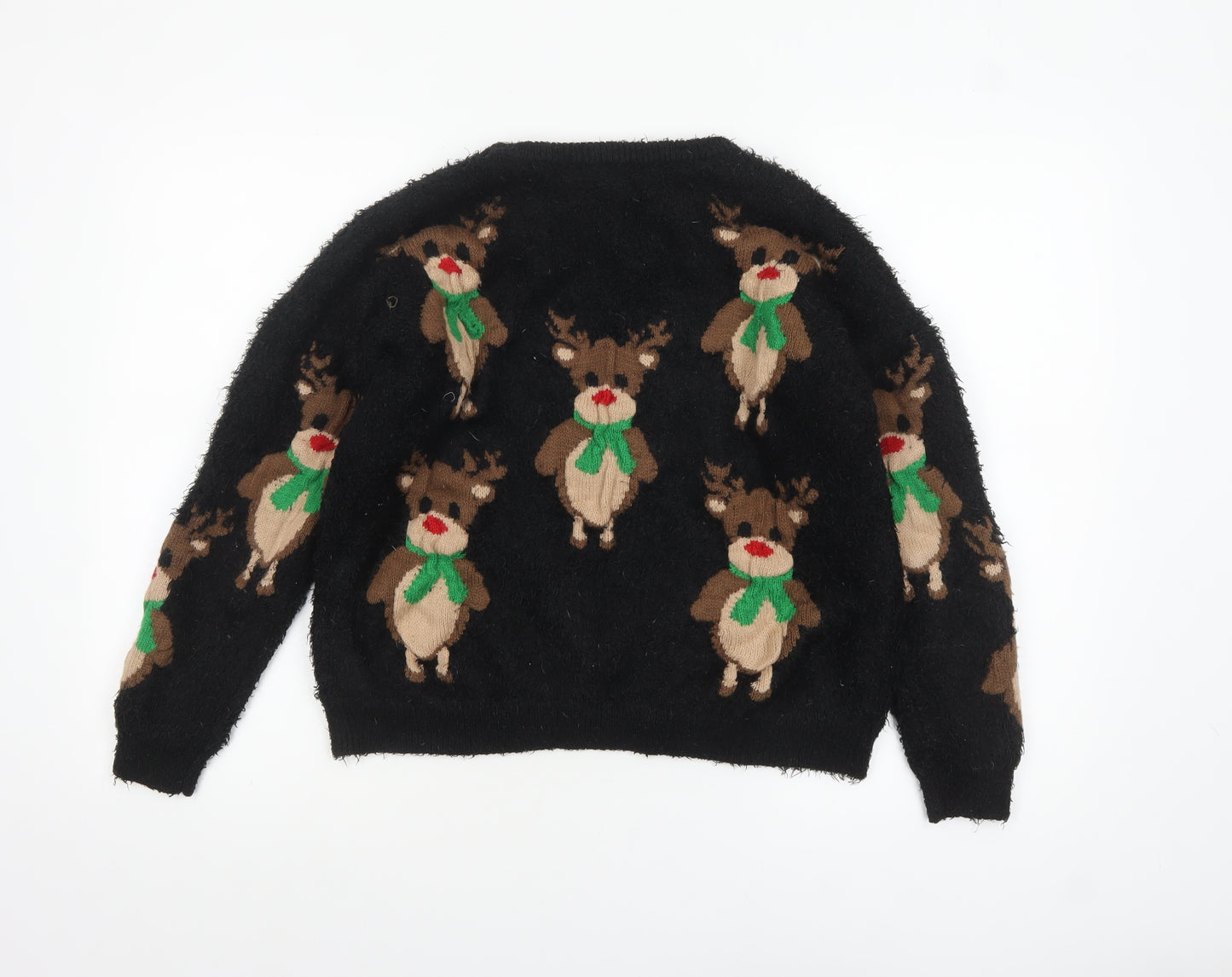 Nutmeg Women's Black Christmas Reindeer Pullover Jumper Size 16-18