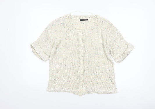 Atmosphere Women's Ivory Knit Sequin Button-Up Top Size 12