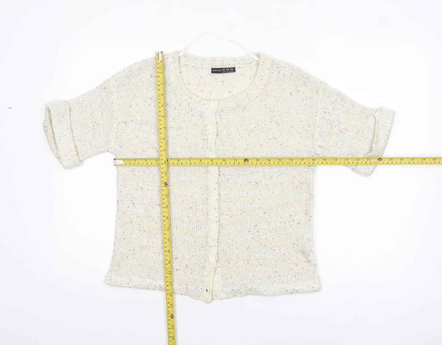 Atmosphere Women's Ivory Knit Sequin Button-Up Top Size 12