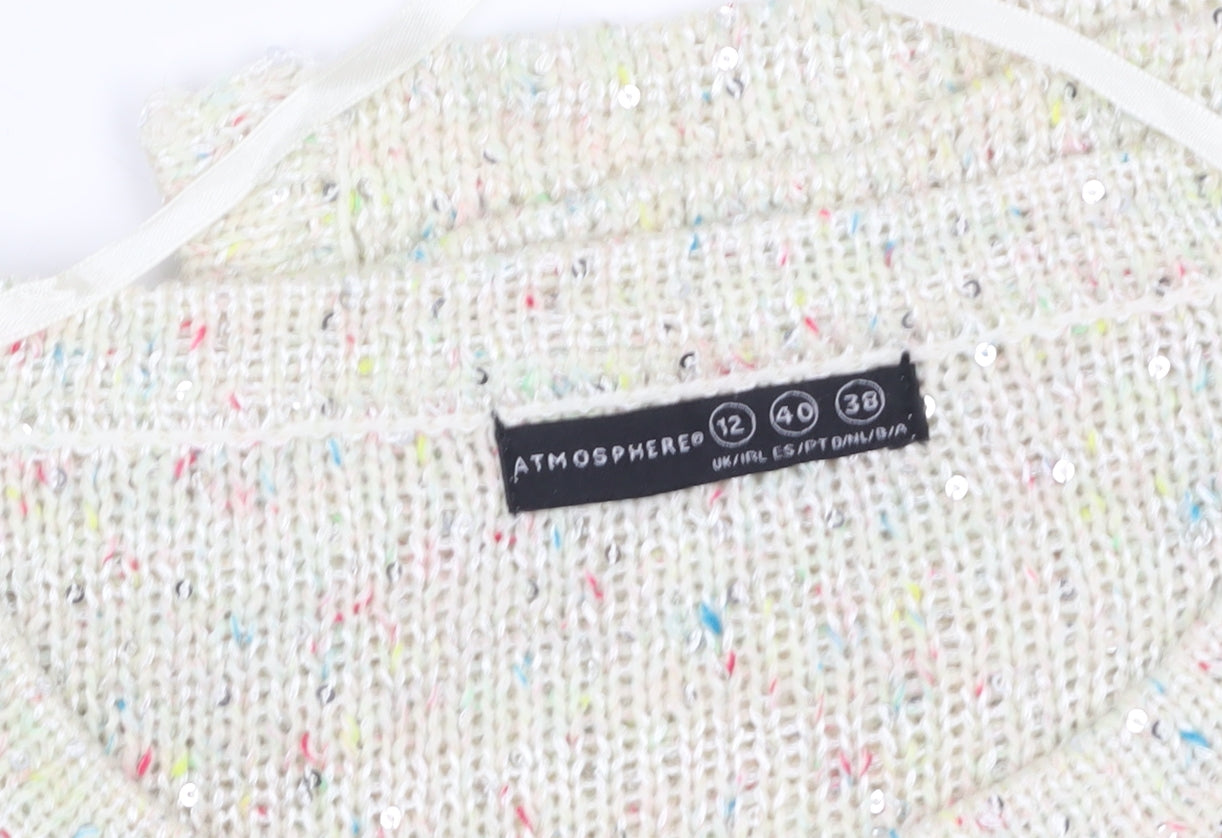 Atmosphere Women's Ivory Knit Sequin Button-Up Top Size 12