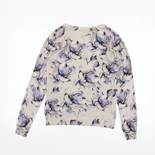 Leo & Ugo Women Beige Floral V-Neck Henley Knit Jumper M