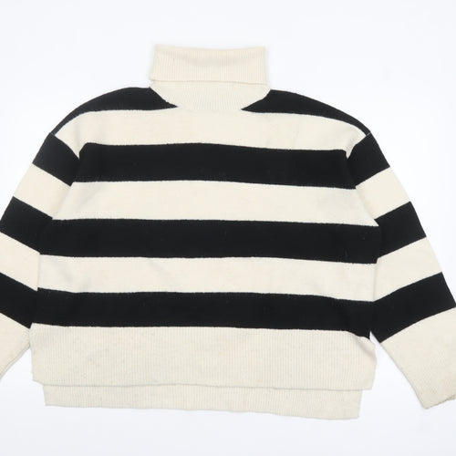 New Look Women's Black & Cream Striped Roll Neck Jumper XL
