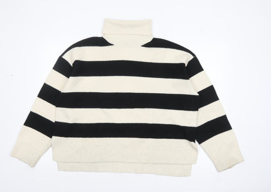New Look Women's Black & Cream Striped Roll Neck Jumper XL