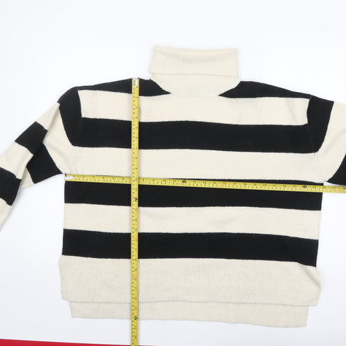 New Look Women's Black & Cream Striped Roll Neck Jumper XL