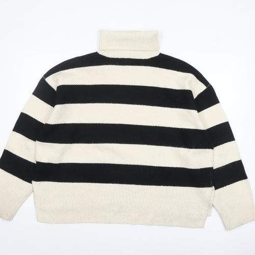 New Look Women's Black & Cream Striped Roll Neck Jumper XL