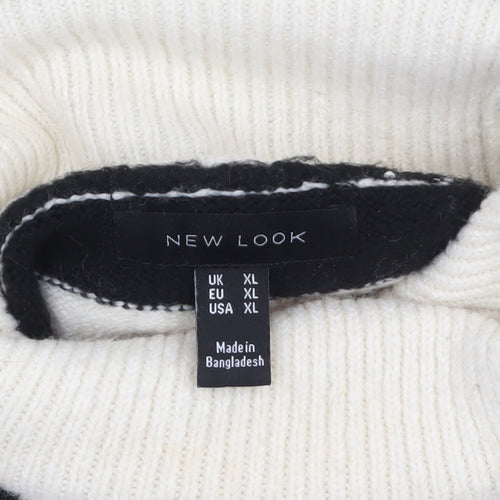 New Look Women's Black & Cream Striped Roll Neck Jumper XL