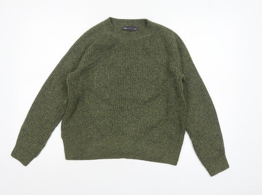 Marks and Spencer Women's Green Knit Crew Neck Jumper Size S
