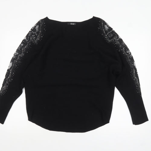 Quiz Women Black Embellished Lace Sleeve Boat Neck Jumper M