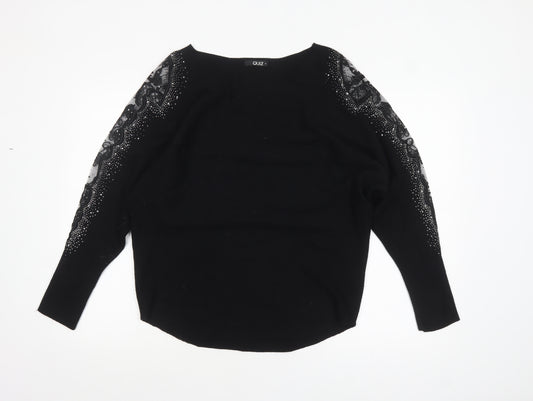 Quiz Women Black Embellished Lace Sleeve Boat Neck Jumper M